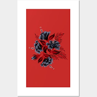Hibiscus Floral - Bright Red / Black Posters and Art